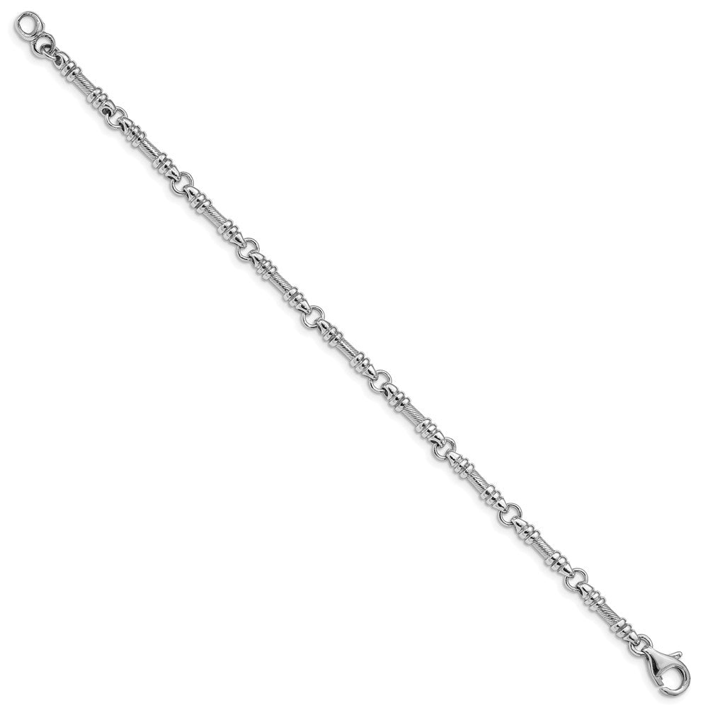 14K White Gold Hand Polished and Textured Fancy Link with Fancy Lobster Clasp Bracelet