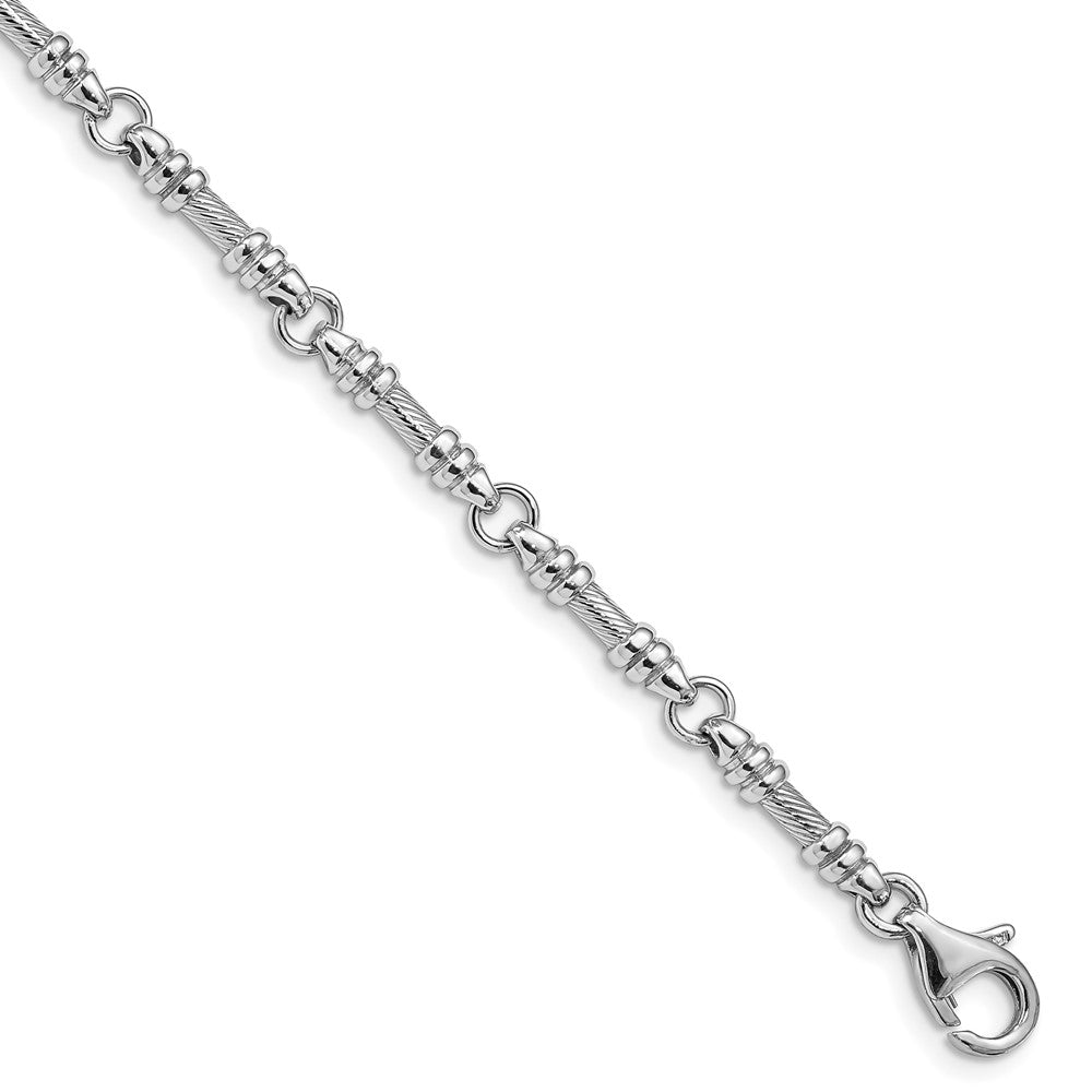 14K White Gold Hand Polished and Textured Fancy Link with Fancy Lobster Clasp Bracelet