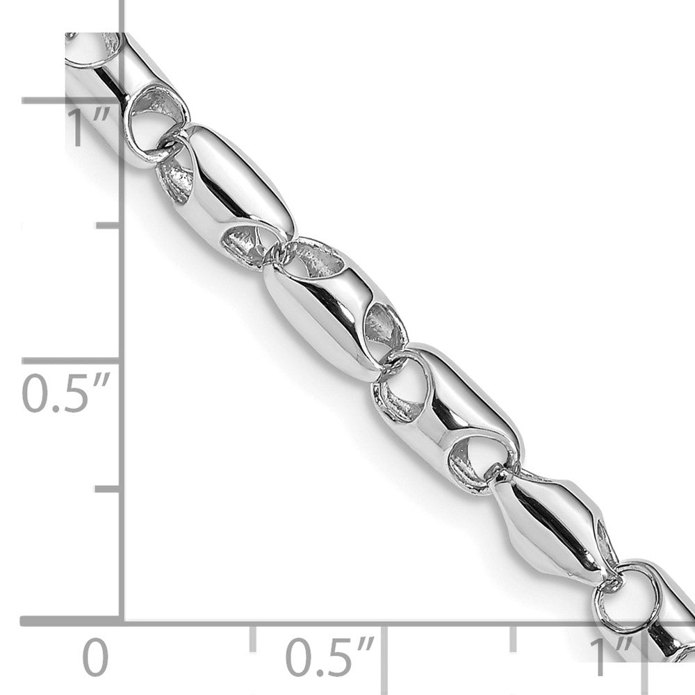 14K White Gold 7 inch 4.1mm Polished Fancy Barrel Link with Fancy Lobster Clasp Chain Bracelet