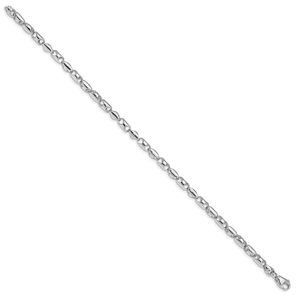 14K White Gold Polished Fancy Barrel Link with Fancy Lobster Clasp Bracelet