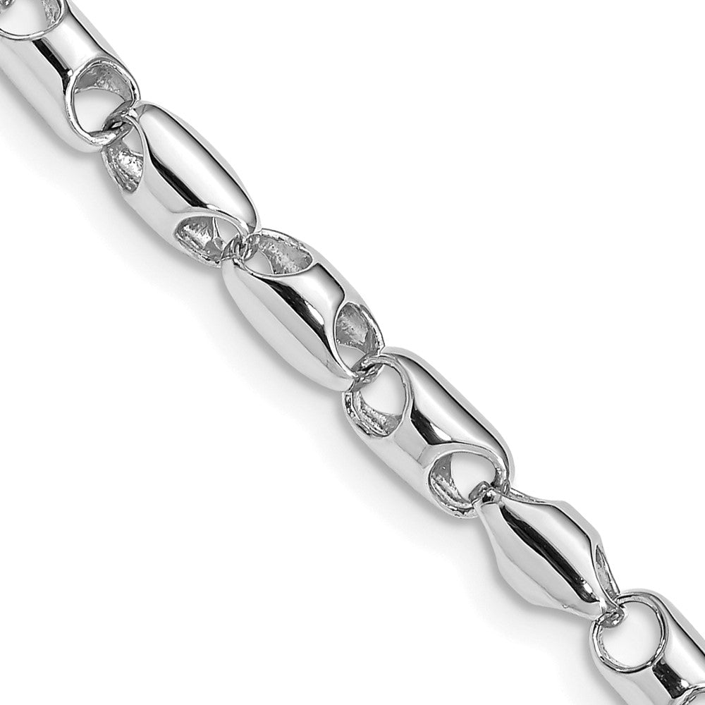 14K White Gold 7 inch 4.1mm Polished Fancy Barrel Link with Fancy Lobster Clasp Chain Bracelet