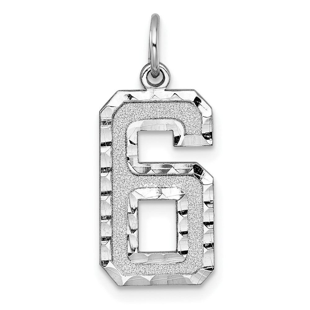 14kw Large Brushed Diamond-cut Number 6 Charm