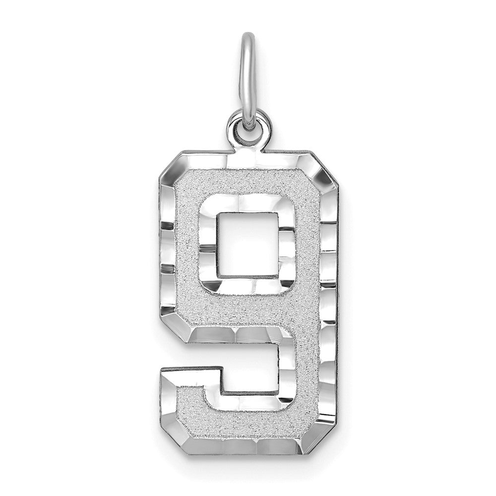 14kw Large Brushed Diamond-cut Number 9 Charm