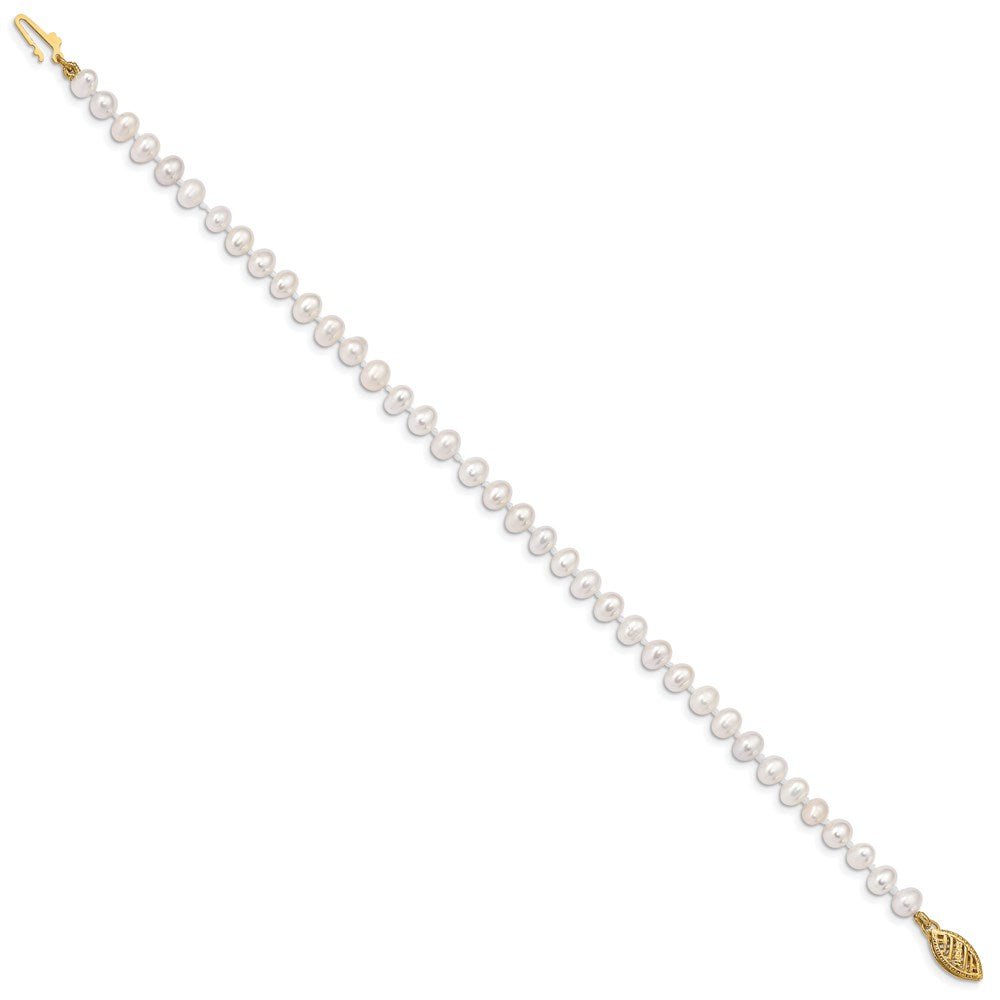 14k 4- White Near-Round Freshwater Cultured Pearl Bracelet