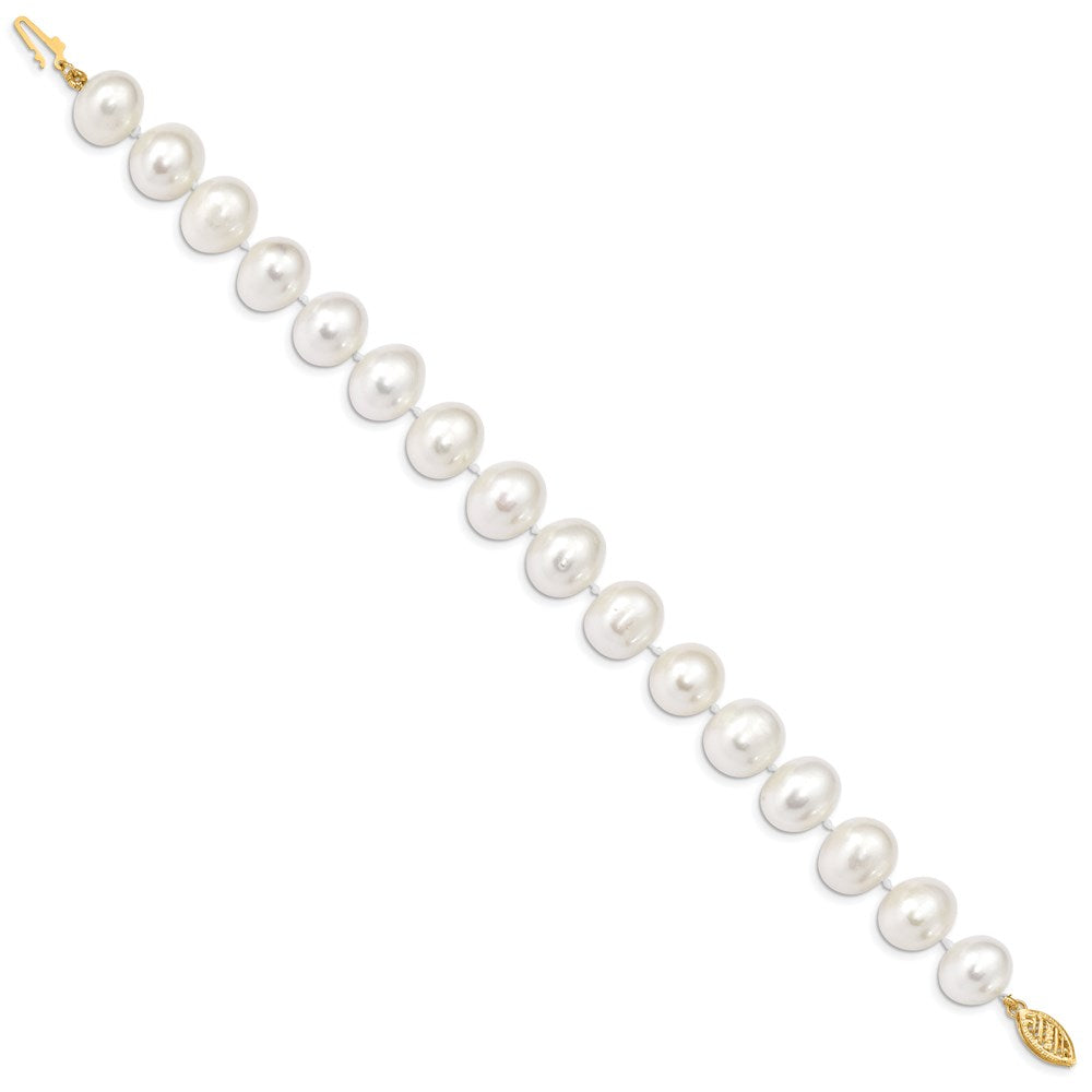 14k 11-12mm White Near Round Freshwater Cultured Pearl Bracelet