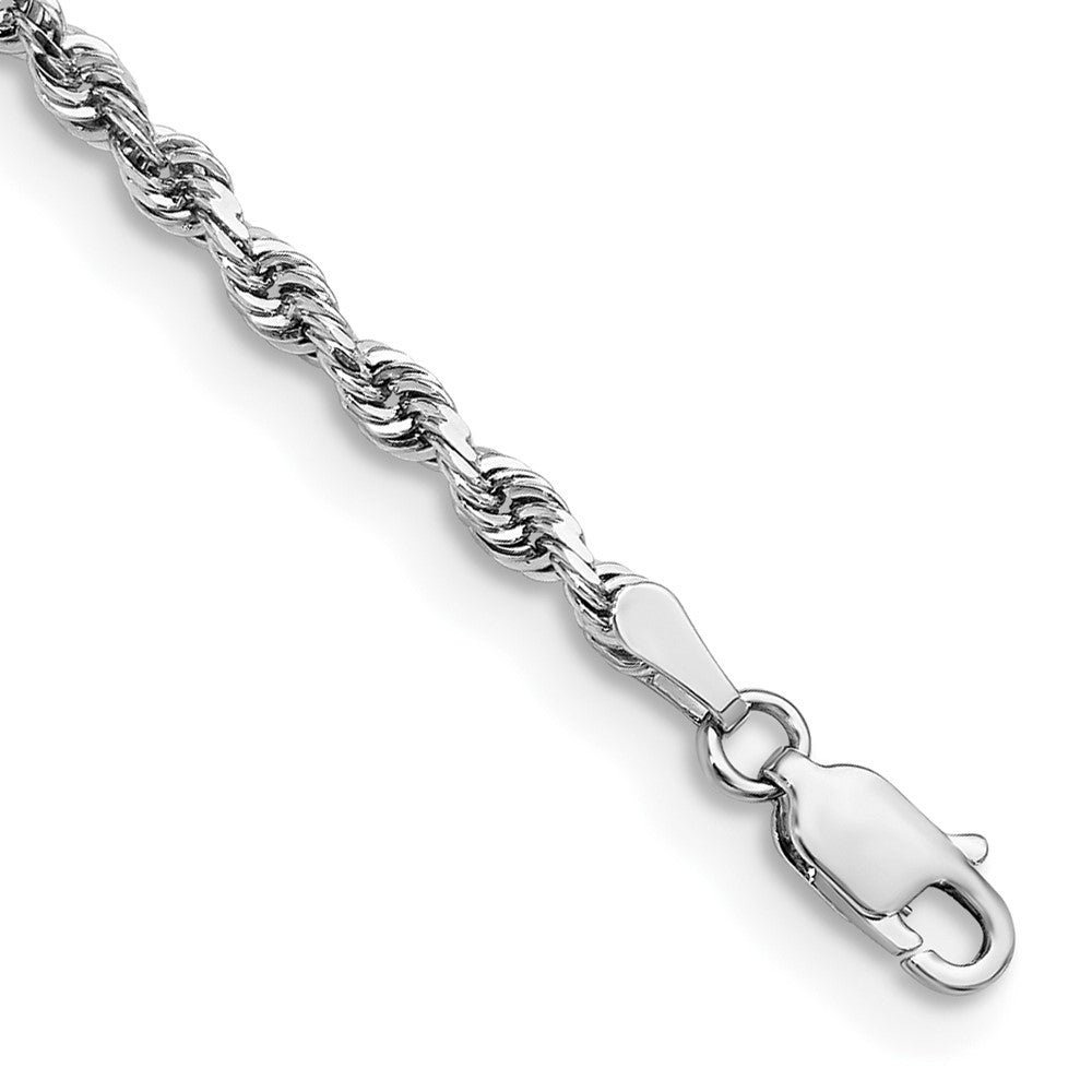 14K White Gold 7 Inch 3mm Diamond-cut Quadruple Rope Lobster Clasp Chain