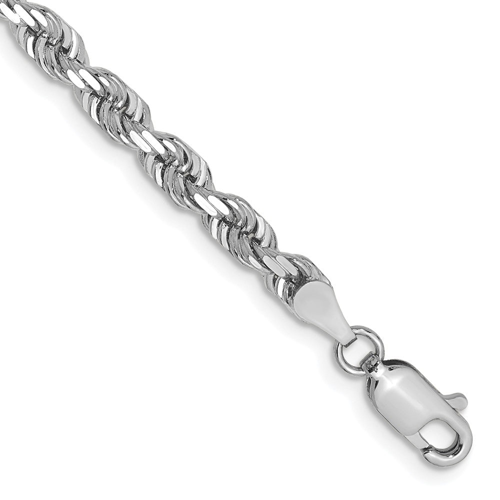 14K White Gold 7 Inch 4mm Diamond-cut Quadruple Rope Lobster Clasp Chain