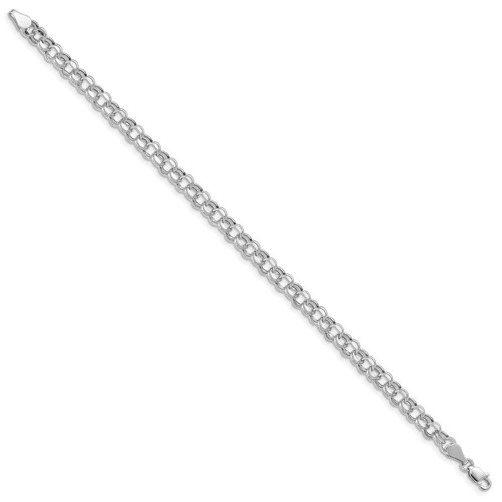 14k White Gold Hollow Double Link Charm Bracelet