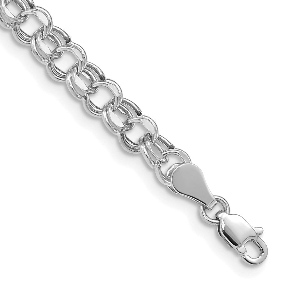 14k White Gold Hollow Double Link Charm Bracelet
