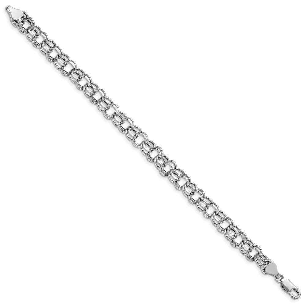 14k White Gold Hollow Double Link Charm Bracelet