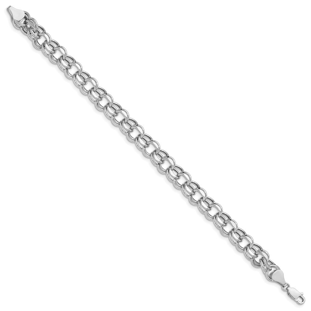 14k White Gold Hollow Double Link Charm Bracelet