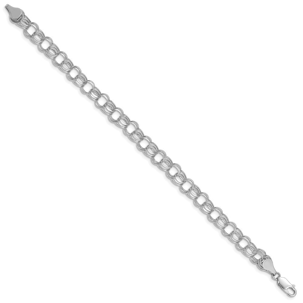 14k White Gold Hollow Triple Link Charm Bracelet