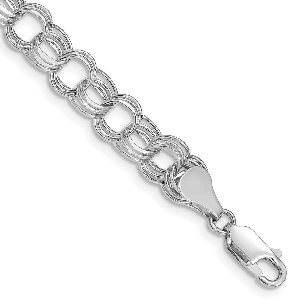 14k White Gold Hollow Triple Link Charm Bracelet