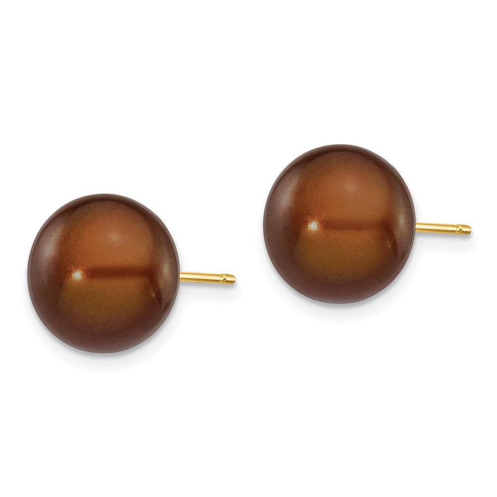 14k 10- Brown Button Freshwater Cultured Pearl Stud Post Earrings
