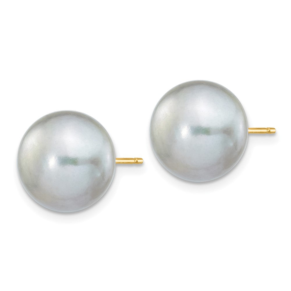 14k 10- Grey Button Freshwater Cultured Pearl Stud Post Earrings