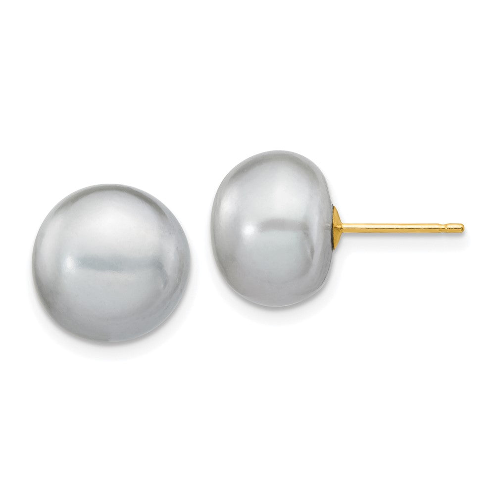 14k 10- Grey Button Freshwater Cultured Pearl Stud Post Earrings