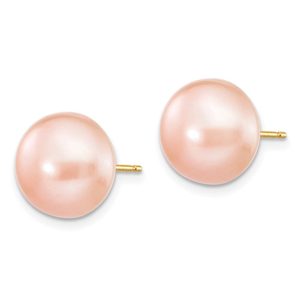 14k 10- Pink Button Freshwater Cultured Pearl Stud Post Earrings