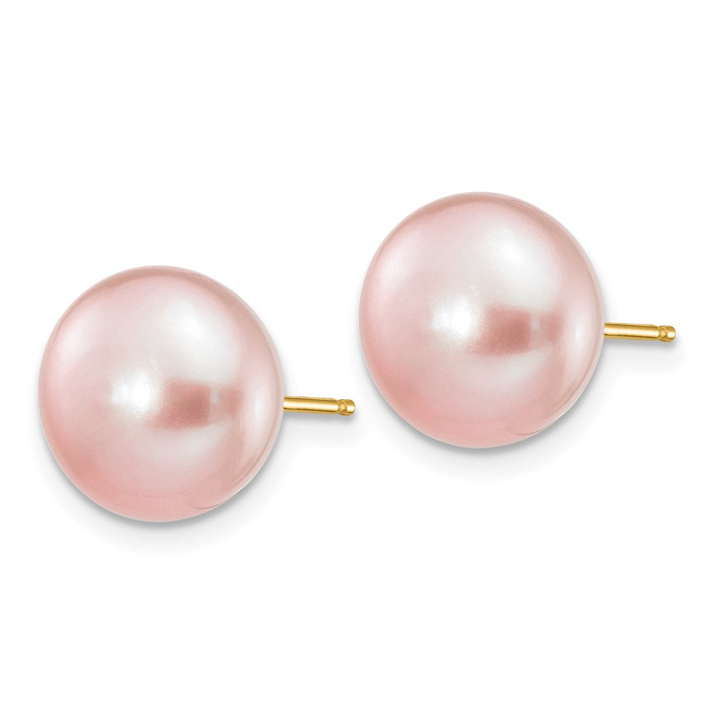 14k 10- Purple Button Freshwater Cultured Pearl Stud Post Earrings