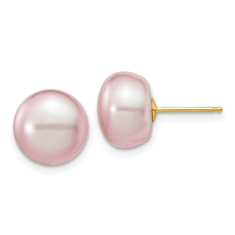 14k 10- Purple Button Freshwater Cultured Pearl Stud Post Earrings