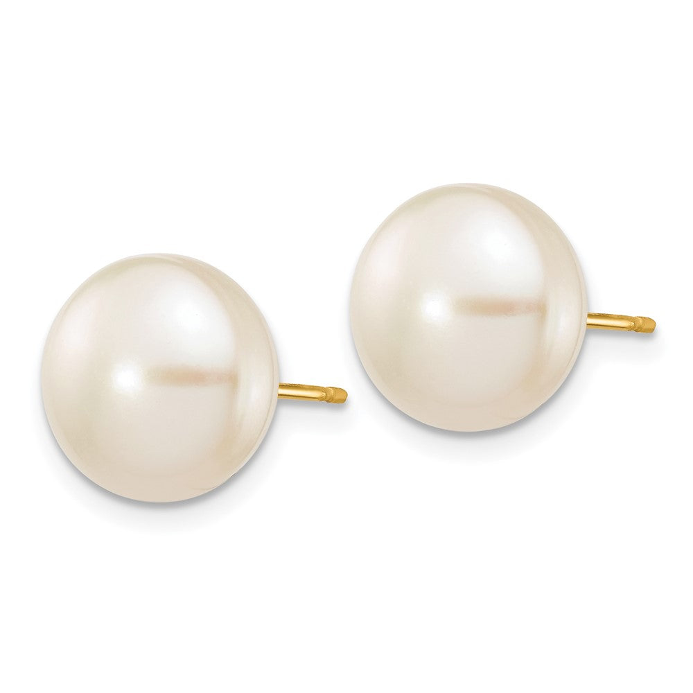14k 10- White Button Freshwater Cultured Pearl Stud Post Earrings