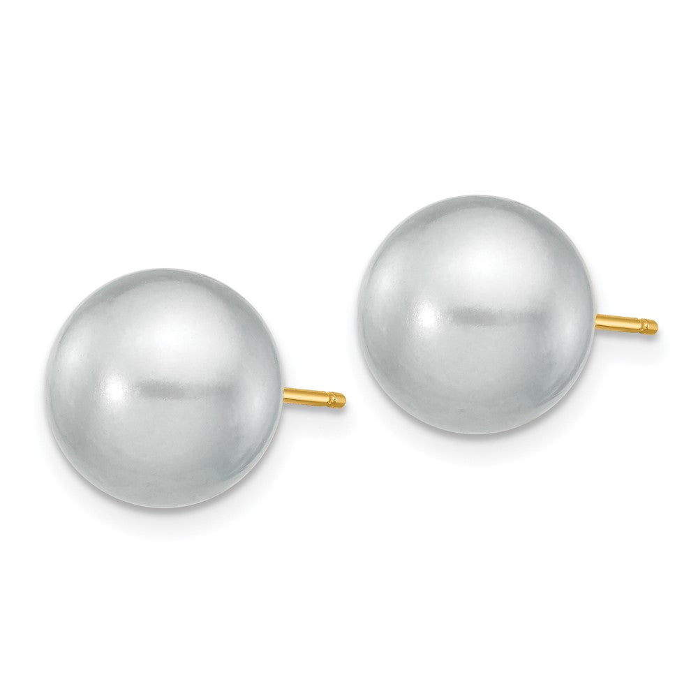 14k 10- Grey Round Freshwater Cultured Pearl Stud Post Earrings