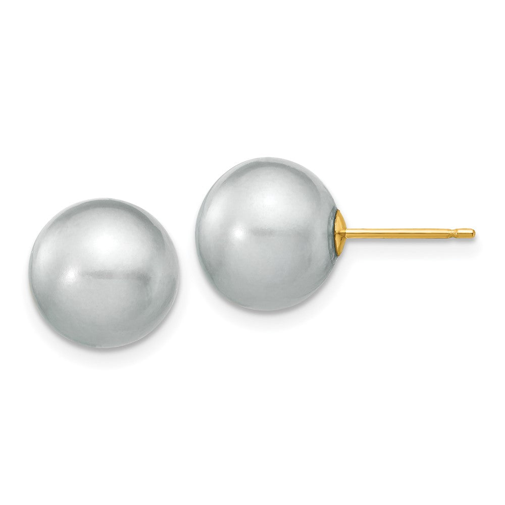 14k 10- Grey Round Freshwater Cultured Pearl Stud Post Earrings