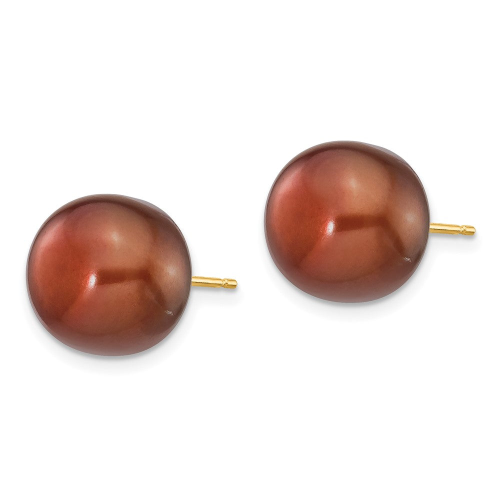 14k 11- Brown Button Freshwater Cultured Pearl Stud Post Earrings