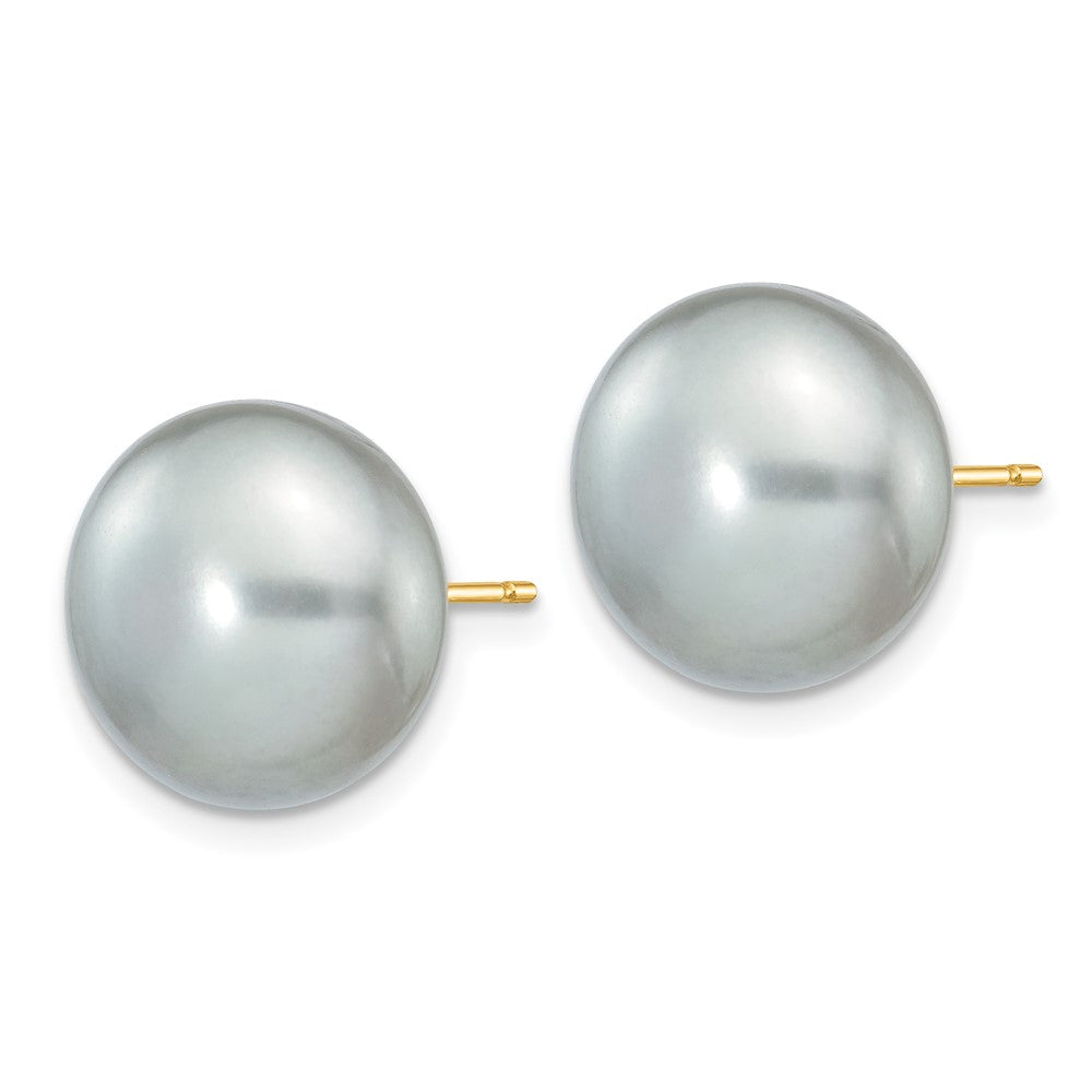 14k 11- Grey Button Freshwater Cultured Pearl Stud Post Earrings
