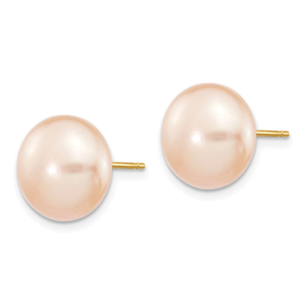14k 11- Pink Button Freshwater Cultured Pearl Stud Post Earrings