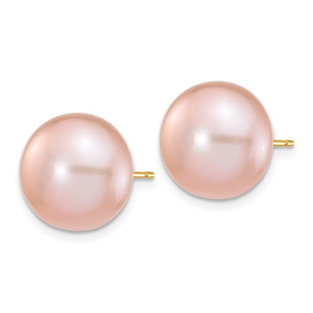 14k 11- Purple Button Freshwater Cultured Pearl Stud Post Earrings
