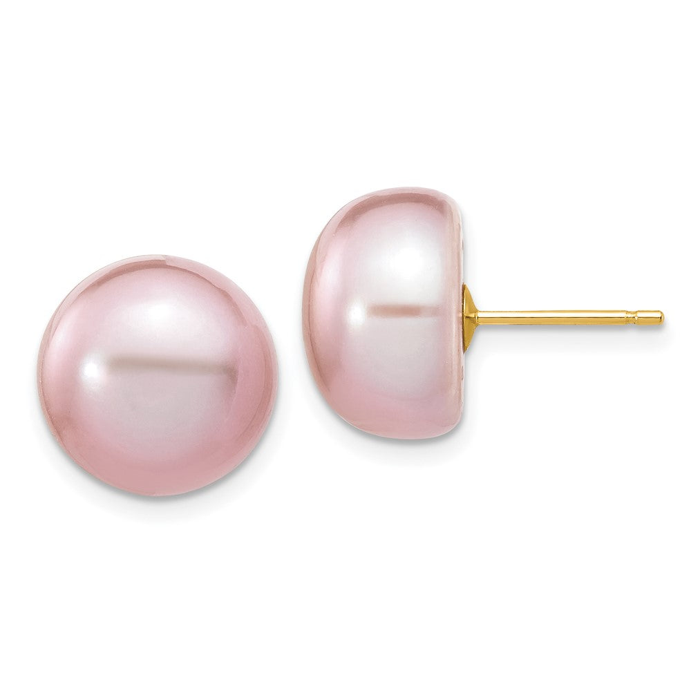 14k 11- Purple Button Freshwater Cultured Pearl Stud Post Earrings
