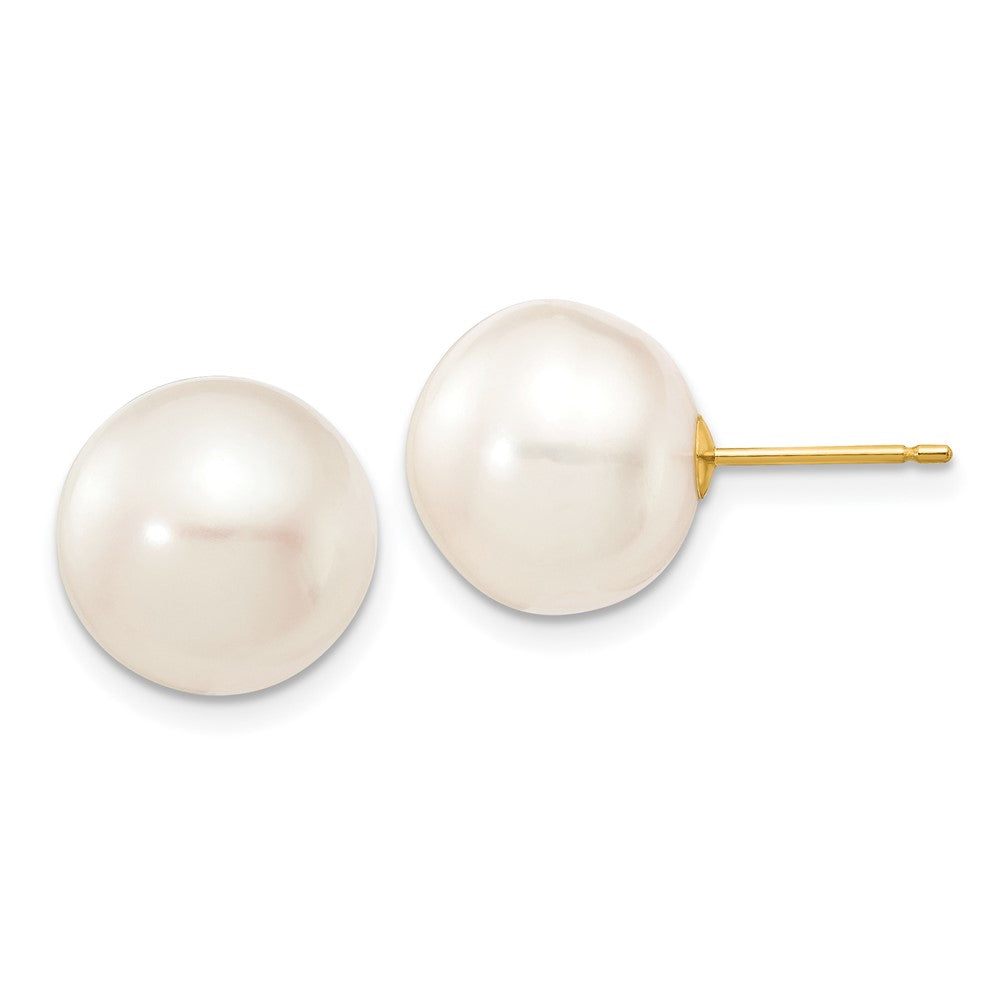 14k 11- White Button Freshwater Cultured Pearl Stud Post Earrings