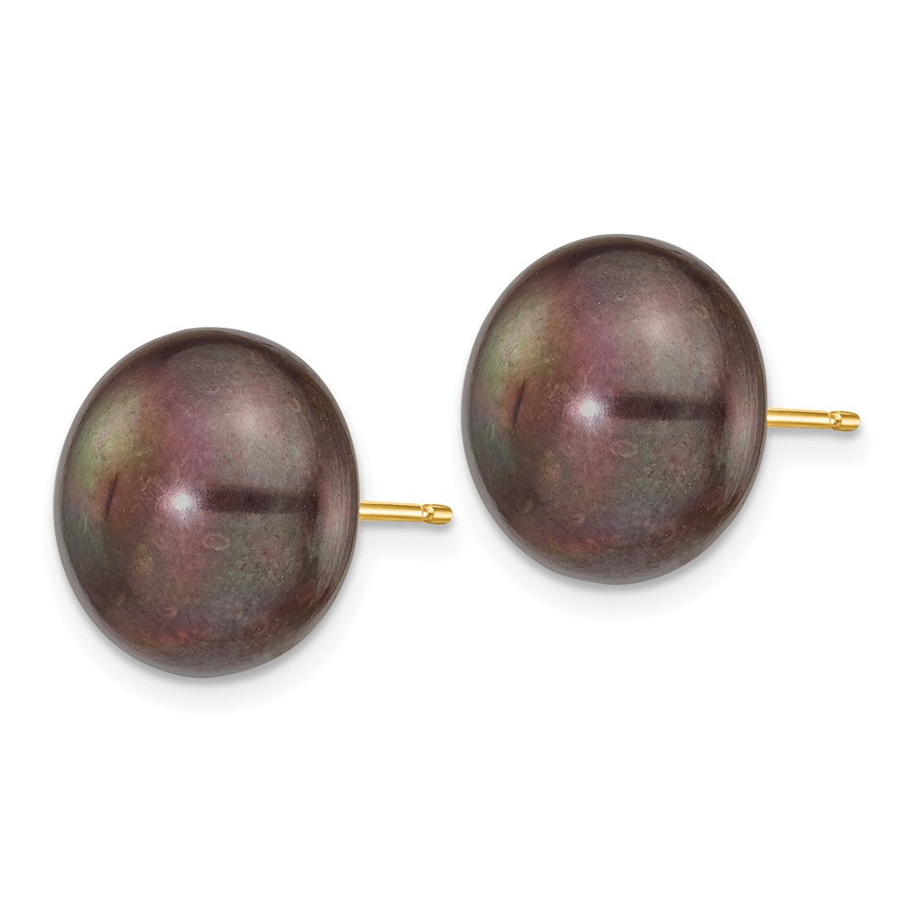 14k 12- Black Button Freshwater Cultured Pearl Stud Post Earrings