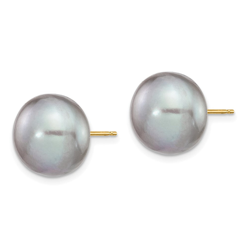 14k 12- Grey Button Freshwater Cultured Pearl Stud Post Earrings