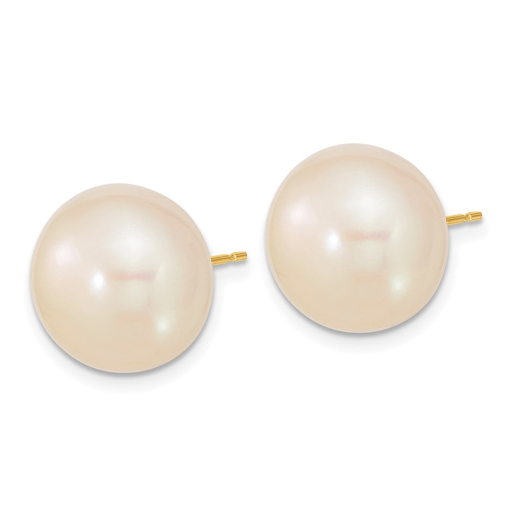 14k 13- White Button Freshwater Cultured Pearl Stud Post Earrings