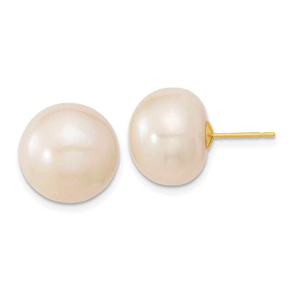 14k 13- White Button Freshwater Cultured Pearl Stud Post Earrings