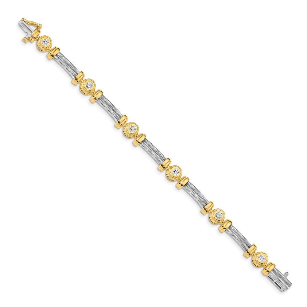 14k Two-tone Complete 1.4 carat Round AA Diamond Bezel and Twisted Bar Bracelet