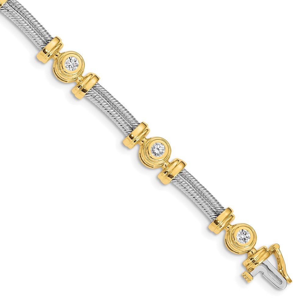 14k Two-tone Complete 1.4 carat Round AAA Diamond Bezel and Twisted Bar Bracelet