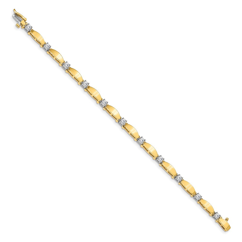 14k Two-tone Complete 1.13 carat Round AA Diamond Curved Bar Link Tennis Bracelet