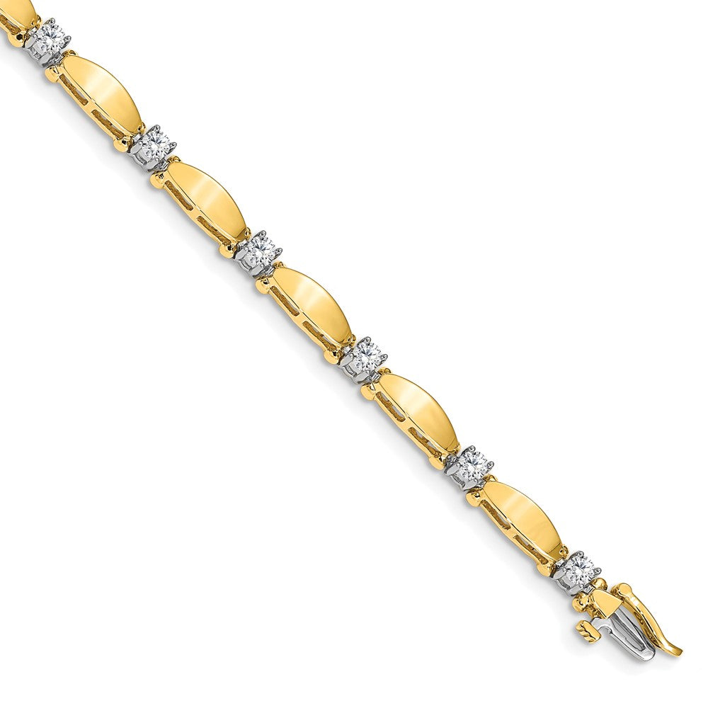14k Two-tone Complete 1.13 carat Round AA Diamond Curved Bar Link Tennis Bracelet
