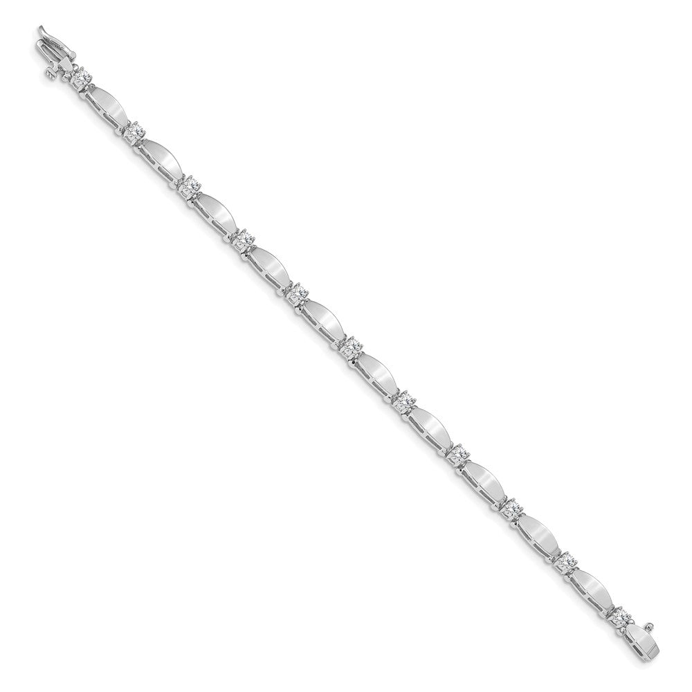 14k White Gold Complete 1.13 carat Round AA Diamond Curved Bar Link Tennis Bracelet