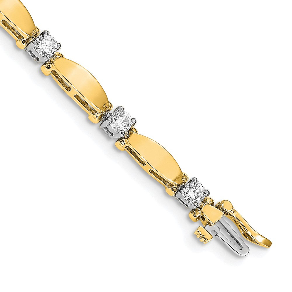 14k Two-tone Complete 1.87 carat Round A Diamond Curved Bar Link Tennis Bracelet