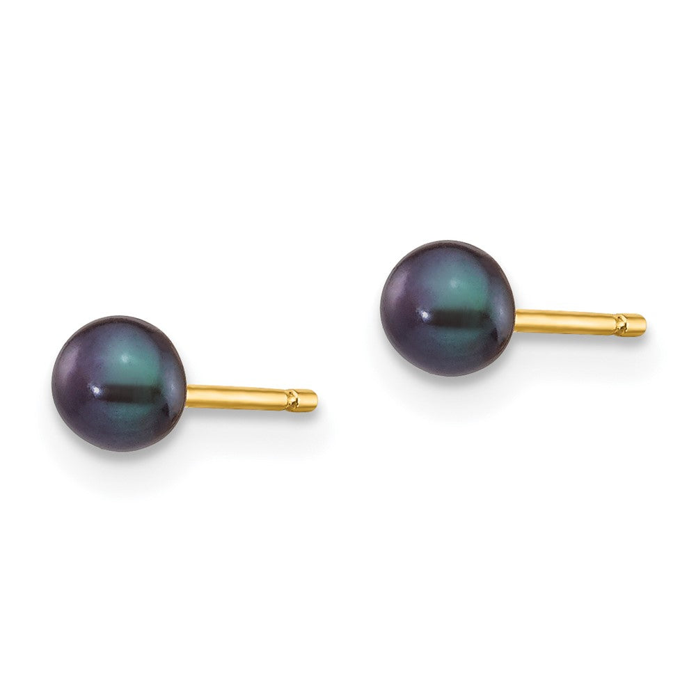 14k 3- Black Button Freshwater Cultured Pearl Stud Post Earrings