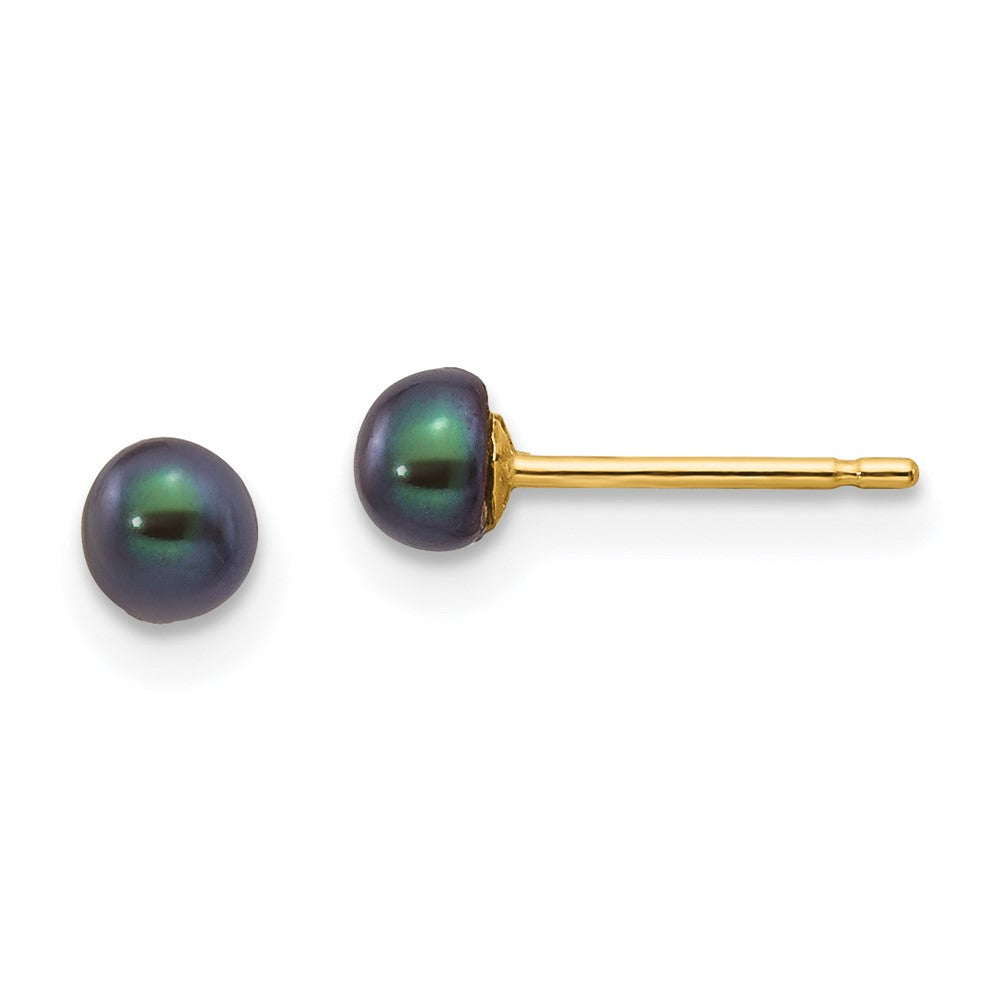 14k 3- Black Button Freshwater Cultured Pearl Stud Post Earrings