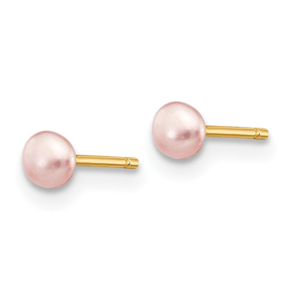 14k 3- Pink Button Freshwater Cultured Pearl Stud Post Earrings