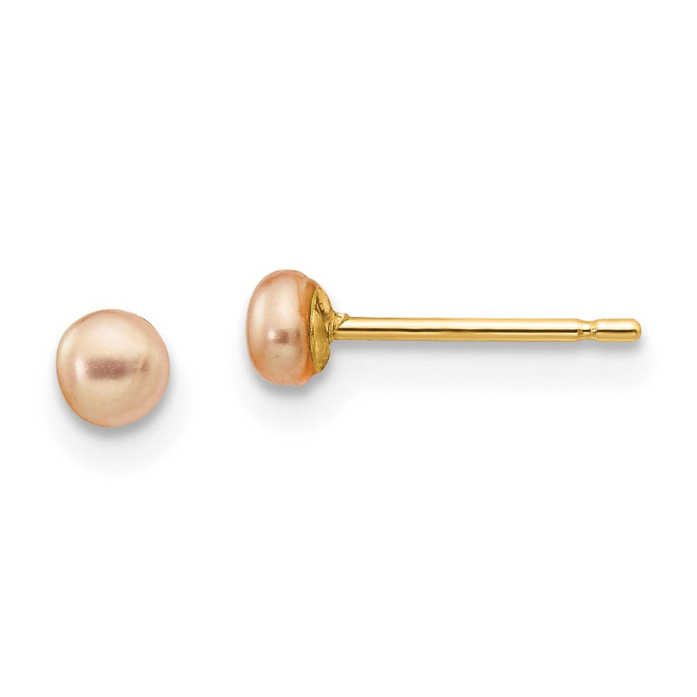 14k 3- Pink Button Freshwater Cultured Pearl Stud Post Earrings