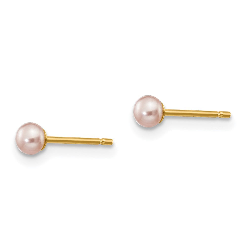 14k 3- Purple Button Freshwater Cultured Pearl Stud Post Earrings