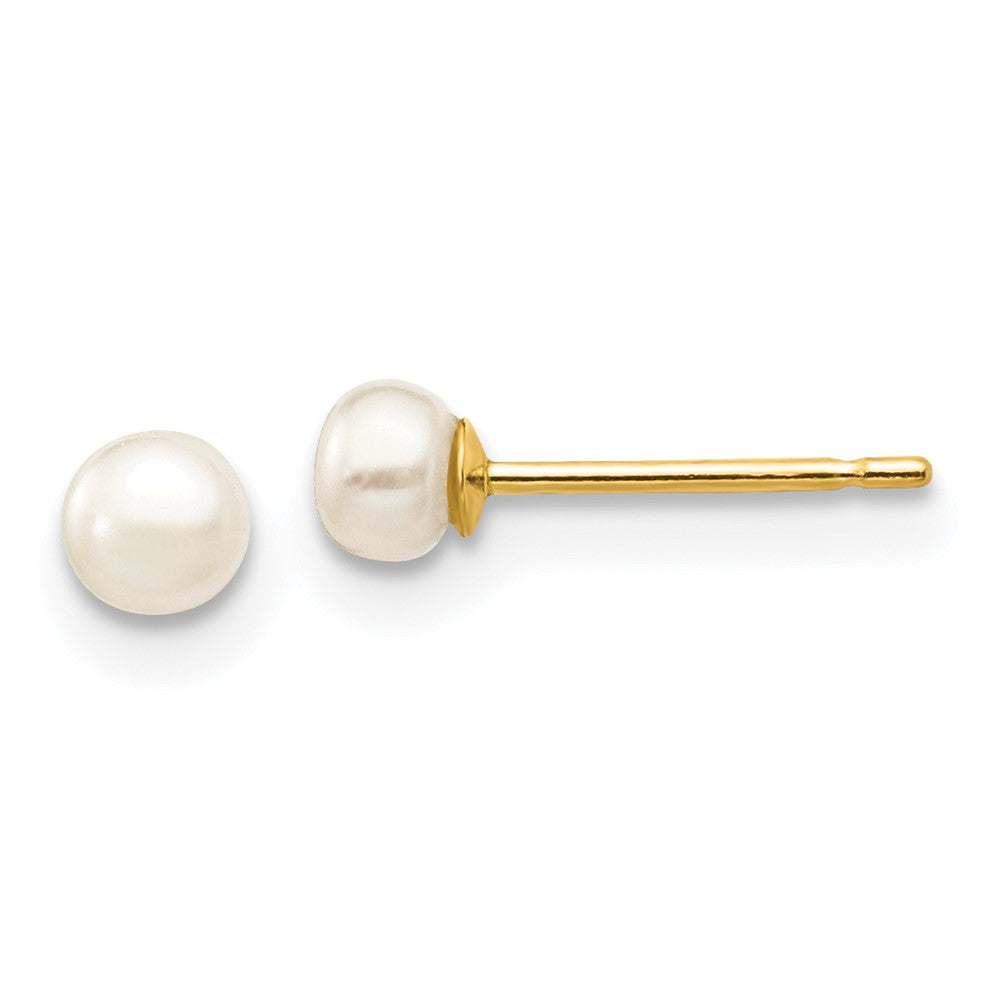 14k 3- White Button Freshwater Cultured Pearl Stud Post Earrings
