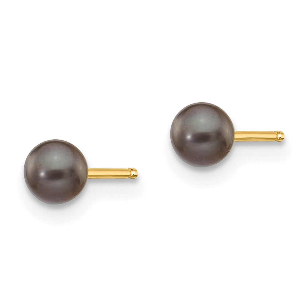 14k 3- Black Round Freshwater Cultured Pearl Stud Post Earrings
