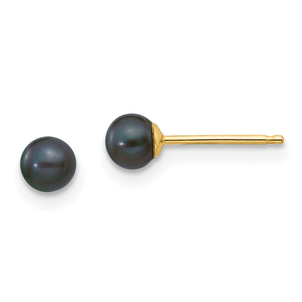 14k 3- Black Round Freshwater Cultured Pearl Stud Post Earrings